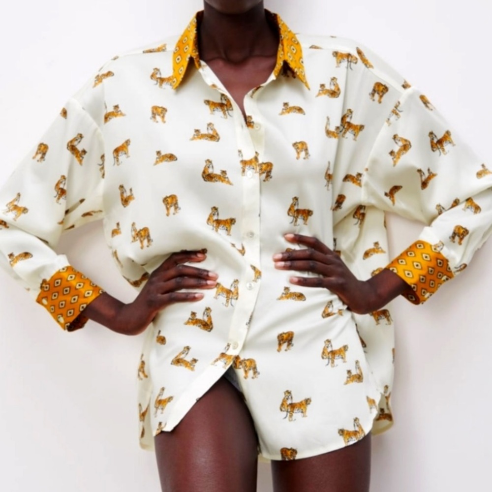 Zara Satin Effect Tiger Print Shirt